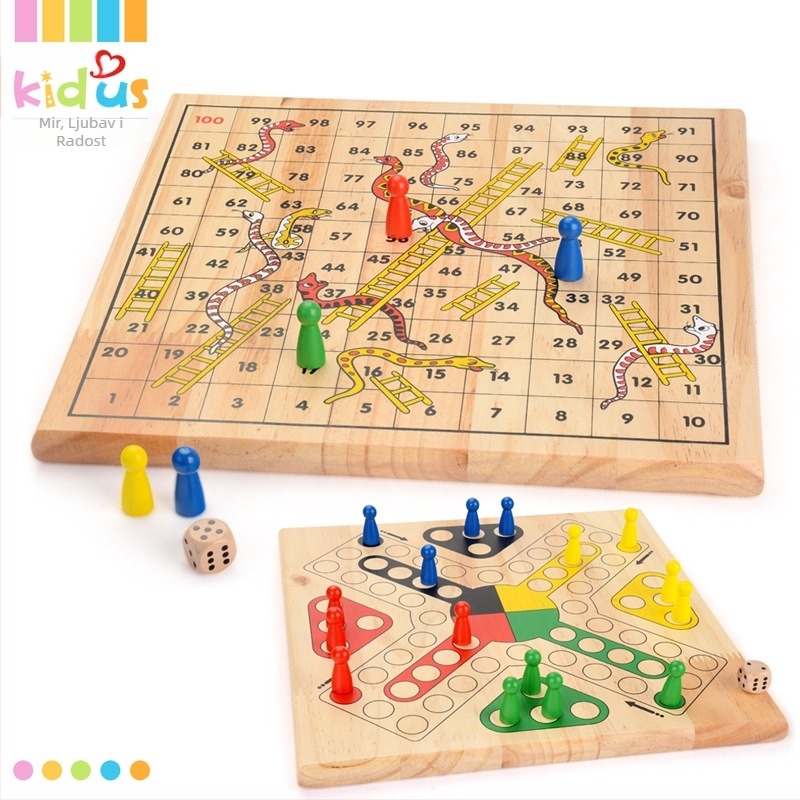 Drvena igra šah i Ludo za djecu - roditeljsko-djecja interaktivna edukativna igra (Materijal: borovina; Brand: kidus; Kategorija: društvene igre šah; Podrijetlo: Lishui; 3C: Drvene igračke do 14 godina)