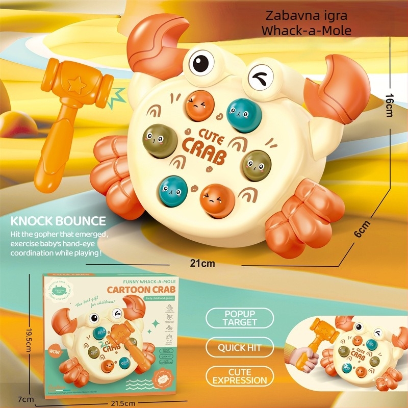Whack-A-Mole dječja stolna igra – plastična konstrukcija; uzrast 0–6 godina; stolni košarkaški element s pokretom prsta; razvija vid, stisak, interaktivnu igru i komunikaciju roditelj‑dijete