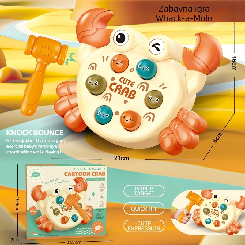 Whack-A-Mole dječja stolna igra – plastična konstrukcija; uzrast 0–6 godina; stolni košarkaški element s pokretom prsta; razvija vid, stisak, interaktivnu igru i komunikaciju roditelj‑dijete