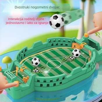 Dječja stolna nogometna igra za dva igrača — interaktivna stolna igra od plastike; klasifikacija: stolni nogomet; mehanički princip; pakiranje: šarena kutija; pogodno za djecu 4–14.
