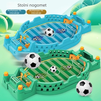 Dječja stolna nogometna igra za dva igrača — interaktivna stolna igra od plastike; klasifikacija: stolni nogomet; mehanički princip; pakiranje: šarena kutija; pogodno za djecu 4–14.