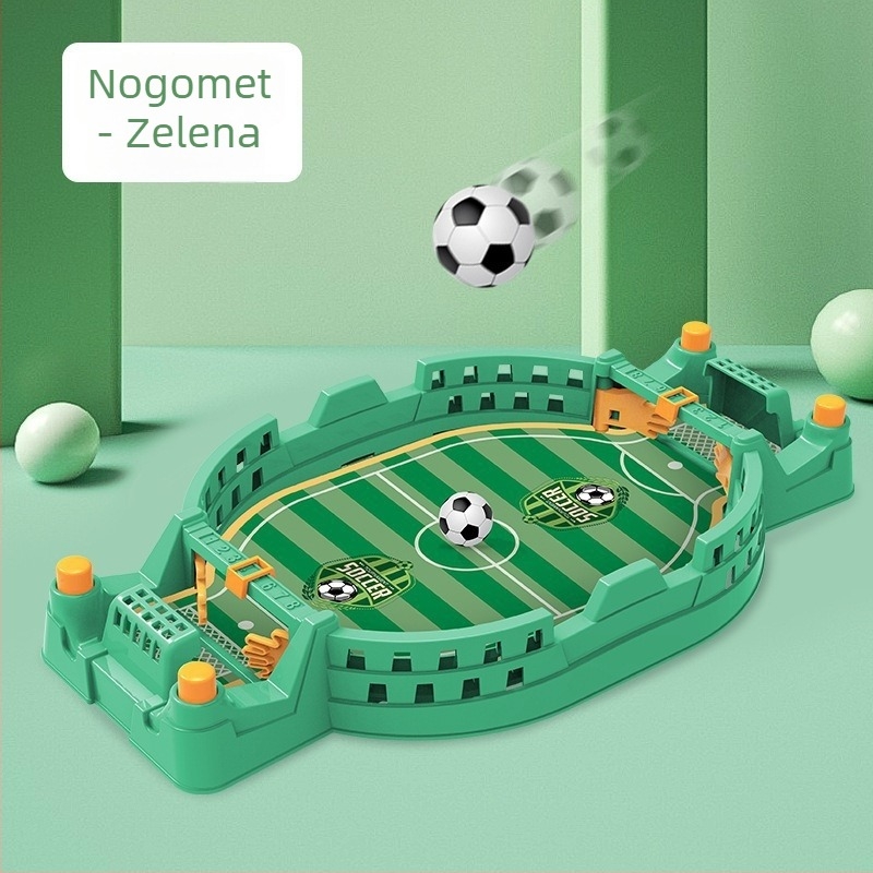 Dječja stolna nogometna igra za dva igrača — interaktivna stolna igra od plastike; klasifikacija: stolni nogomet; mehanički princip; pakiranje: šarena kutija; pogodno za djecu 4–14.