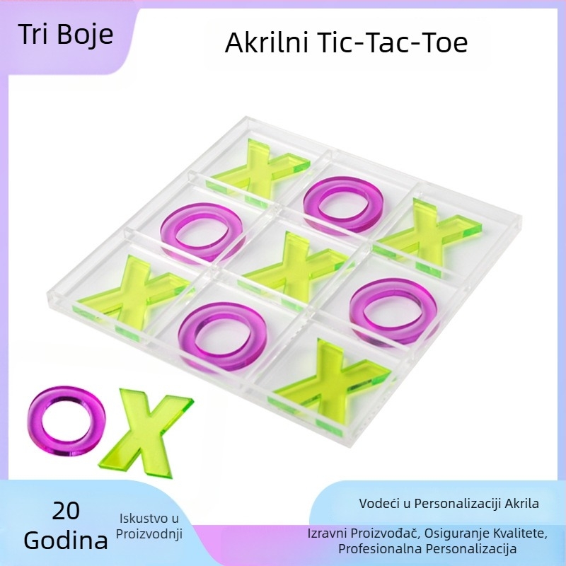 Akril XO šah ploča s prozirnim pločom i XO figuricama – Tic-Tac-Toe i spojni puzzle; za uzrast 7–14 godina; razvija inteligenciju i koordinaciju ruku i oka; pakiranje: opp vrećica, vakuumski oblikovana kutija