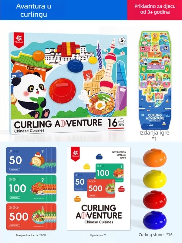 Pinwheel Curling Adventure Stolna igra s karticama od papira, puzzle, interaktivno za roditelje i djecu, uzrast 4–6, 7–14, 15–35