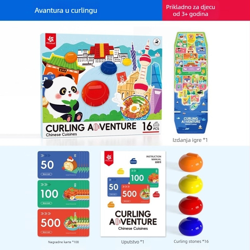 Pinwheel Curling Adventure Stolna igra s karticama od papira, puzzle, interaktivno za roditelje i djecu, uzrast 4–6, 7–14, 15–35