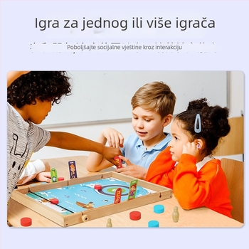 Igra s katapultom za dva igrača na stolu – drvena, brenda QZM, za uzrast 4–14 godina, potiče koordinaciju ruka-oko i interakciju roditelj-dijete