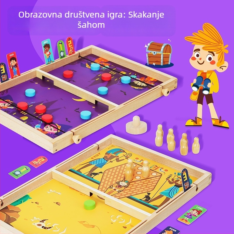 Igra s katapultom za dva igrača na stolu – drvena, brenda QZM, za uzrast 4–14 godina, potiče koordinaciju ruka-oko i interakciju roditelj-dijete