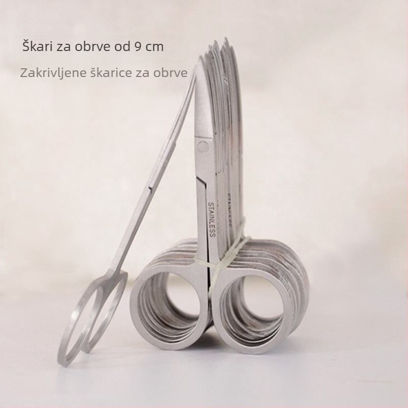 Škare za obrve s zakrivljenim oštricama, čelične šminkarske škare za oblikovanje obrva, naljepnice za dvostruke kapke, rezanje dlačica s nosa