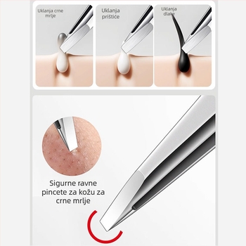 Klip za akne i obrve od nehrđajućeg čelika s ravnim pincetama