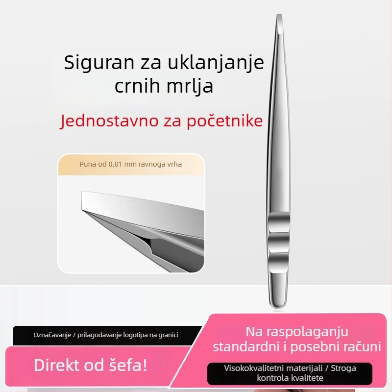 Klip za akne i obrve od nehrđajućeg čelika s ravnim pincetama