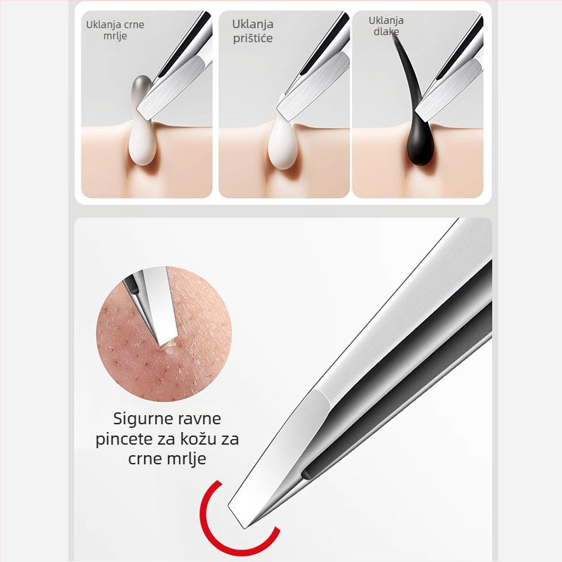 Klip za akne i obrve od nehrđajućeg čelika s ravnim pincetama