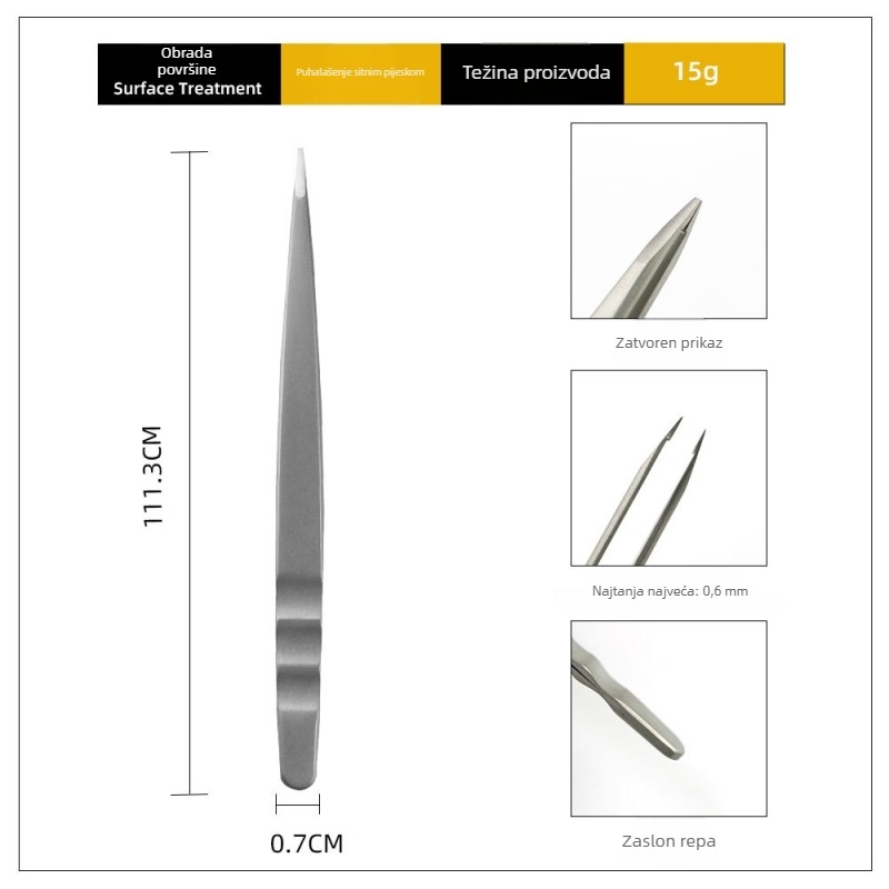 Klip za akne i obrve od nehrđajućeg čelika s ravnim pincetama