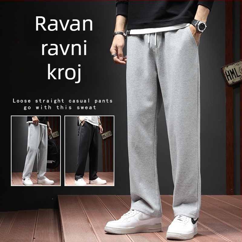 Muške casual hlače ravnog kroja, flis unutrašnjom podstavom, srednji pojas, poliester tkanina, za jesen.