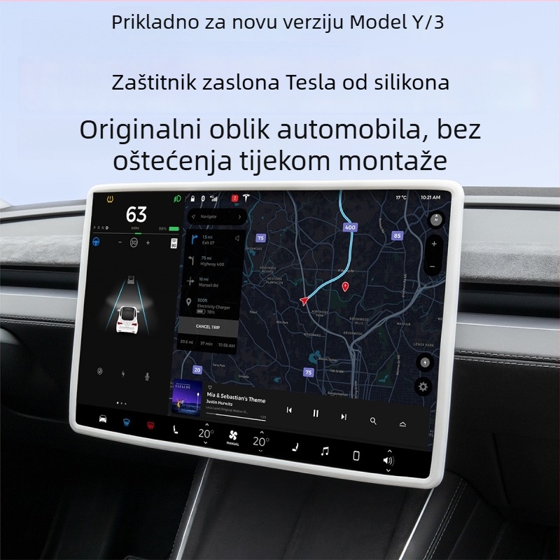 Tesla Model Y zaštitni okvir za zaslon središnje konzole od silikona – navigacijski okvir, montaža vakuumskom čašom, za instrument ploču i središnju konzolu