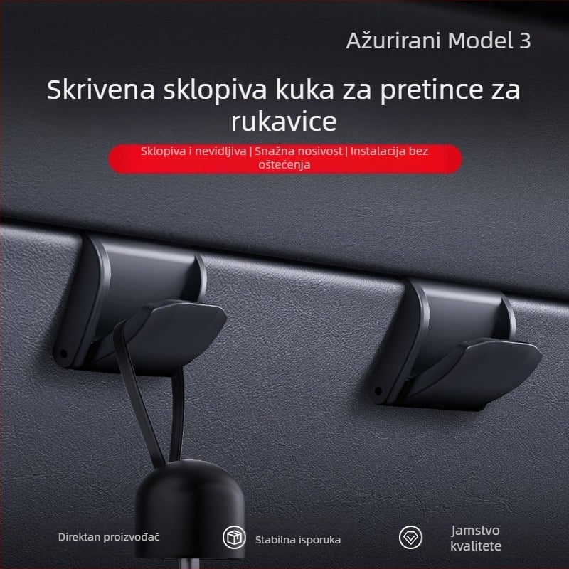 YZ ABS Držač kuka za instrument ploču – unutarnji panel vrata, Tesla Refreshed Model 3/Y/YL – Snap-in montaža