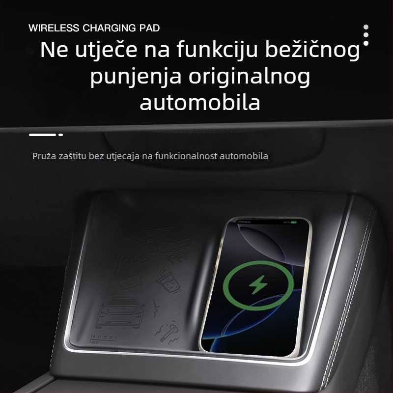 Tesla Model 3/Y središnja konzola bežično punjenje panel s protukliznom silikonskom podlogom, prilagodljivo, mogućnost otiska logotipa