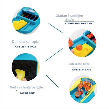 Višenamjenski stolni igraći stroj — interaktivna roditeljsko-dječja košarka ploča za učenje, potiče koordinaciju ruka-oko, kognitivni razvoj i osjetilne vještine; materijal: plastika; klasifikacija: biliardski stol; pogodno za dob 0–14 godina.