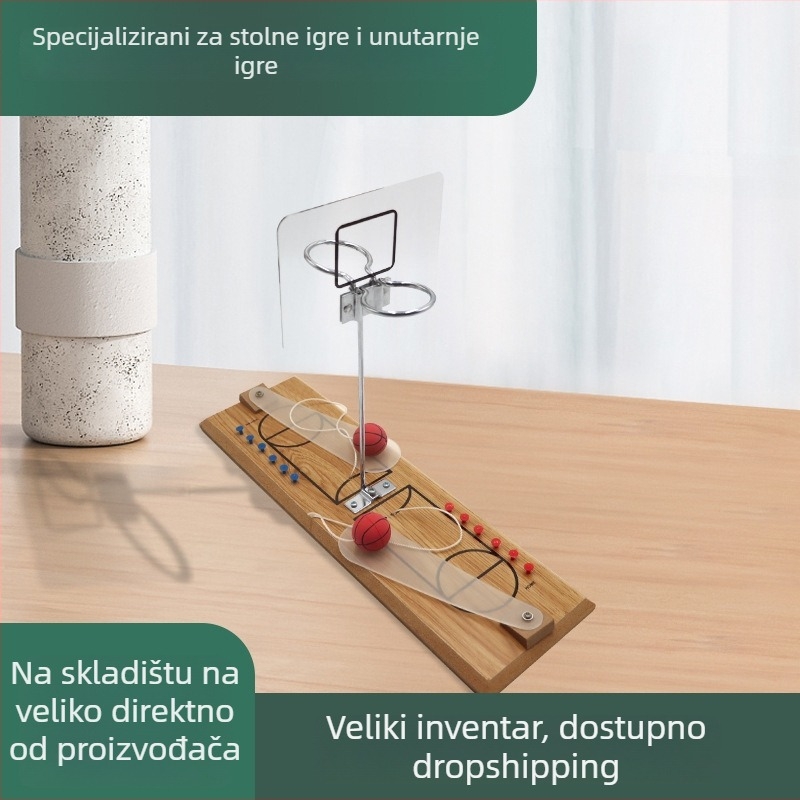Dvoslojna stolna košarka – edukativna interaktivna igra za roditelje i djecu; materijali: nehrđajući čelik, akril i drvo; uzrast 4–14 godina; razvija koordinaciju ruka-oko i intelektualni razvoj; za dva igrača