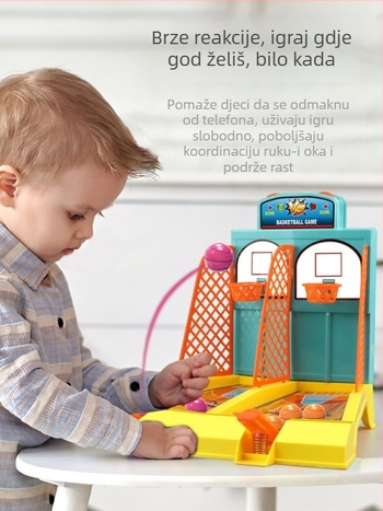 Stolna igra košarke za djecu — plastika, stil stolnog nogometa, mehanizam izbacivanja, uzrast 0–6 godina, edukativna igra