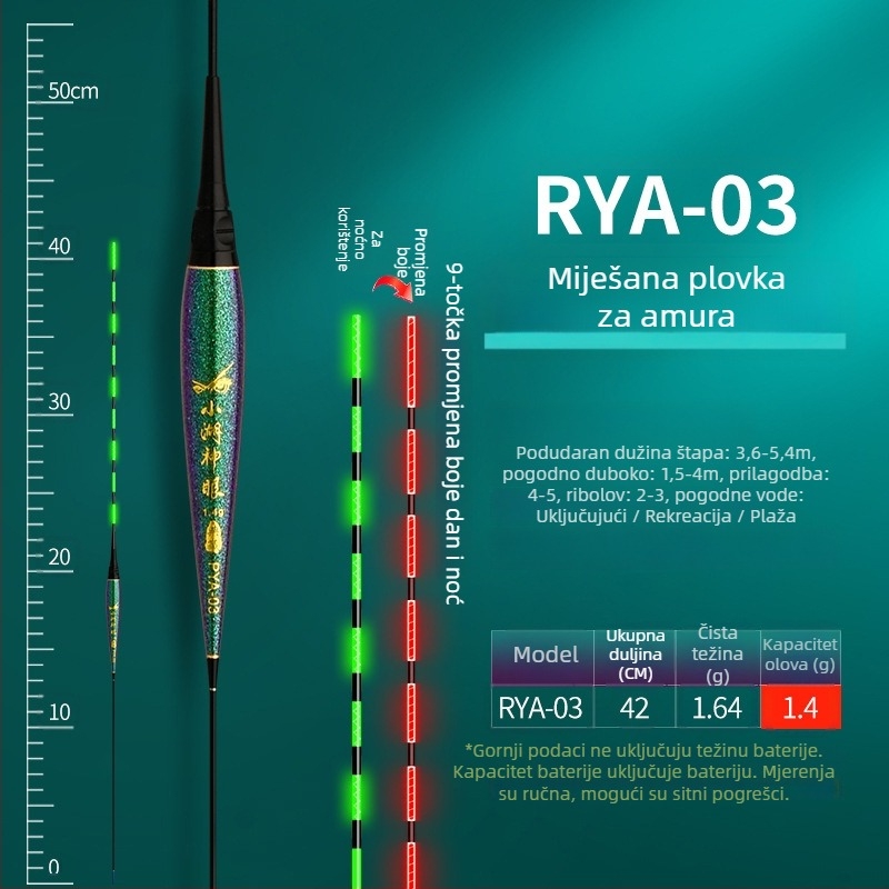Elektronički vertikalni plutac za drift s indikatorom ugriza, dnevno-noćni način, visoka plovnost za šarane i velike ribe