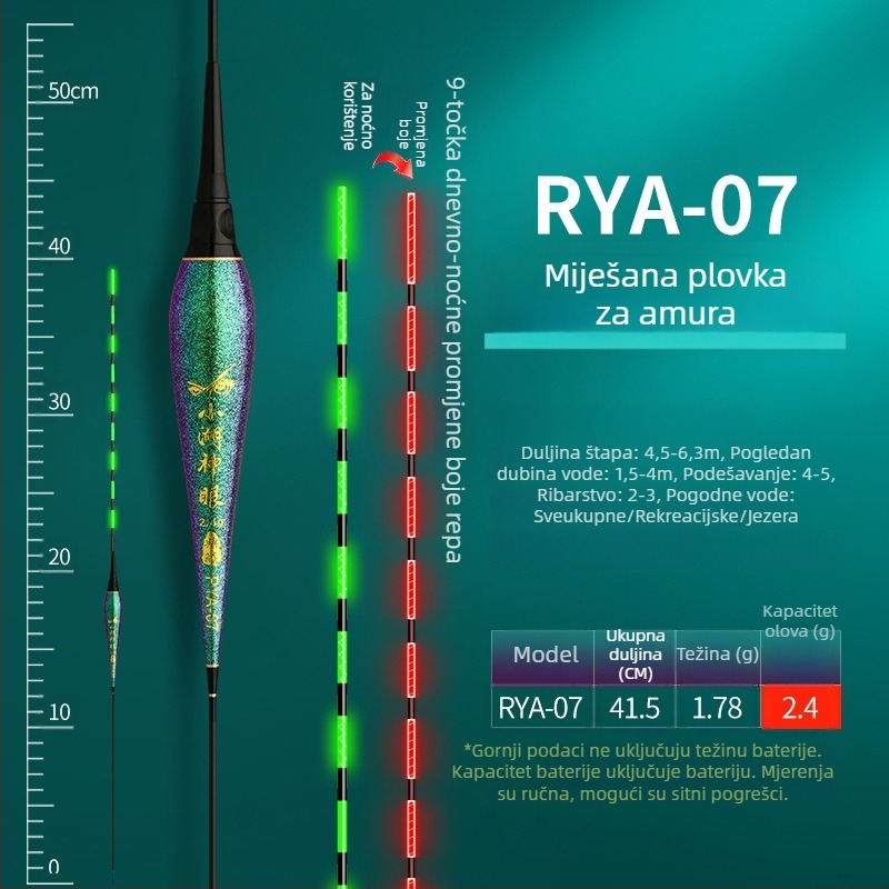 Elektronički vertikalni plutac za drift s indikatorom ugriza, dnevno-noćni način, visoka plovnost za šarane i velike ribe