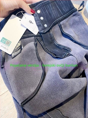 Traperice visokog struka, podstavljene flisom, debele, bootcut kroj, tkanina: 70–80% viskoza, 20–30% najlon