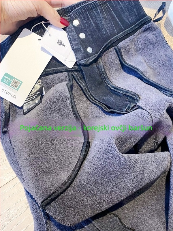 Traperice visokog struka, podstavljene flisom, debele, bootcut kroj, tkanina: 70–80% viskoza, 20–30% najlon