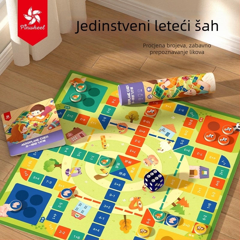 Pinwheel društvena igra: prijenosna za djecu 4–6 godina; materijal: papir; značajke: brojanje, zabavna pismenost i obiteljska interakcija; pakiranje: šarena kutija.