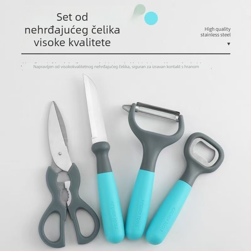 Guobao 6-dijelni set kuhinjskih alata: nož za voće, škare i 3-u-1 otvarač boca – plastika i nehrđajući čelik