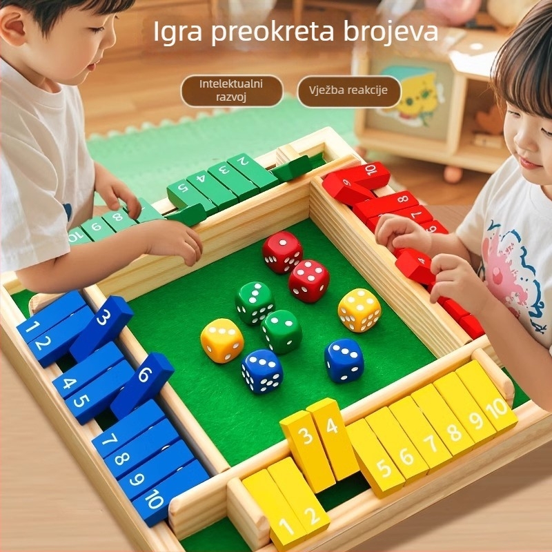 Drvena četverostrana igra s brojevima – kognitivni razvoj, koncentracija i koordinacija ruka-oko – edukativna igračka za uzrast 4–14 godina
