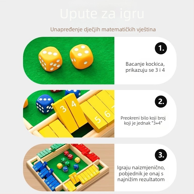 Drvena četverostrana igra s brojevima – kognitivni razvoj, koncentracija i koordinacija ruka-oko – edukativna igračka za uzrast 4–14 godina