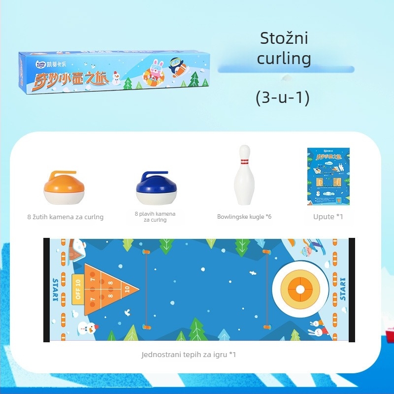 Stolna curling igra za djecu 4–14 godina, interaktivna plastična igra, potiče koordinaciju ruka-oko i interakciju roditelj-dijete