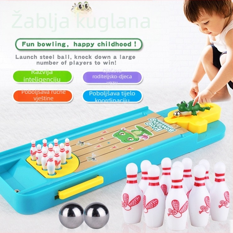 Stolna edukativna igra za djecu: žabji bowling i slagalica s kuglicama, interaktivna obiteljska igra za unutarnju upotrebu, uzrast 4–6 godina, plastika