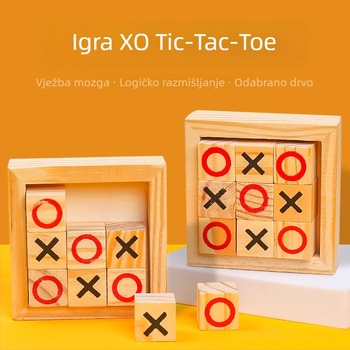 Trodimenzionalna drvena XO igra za dva igrača – puzzle i borba, blister pakiranje, materijal: topolova šperploča