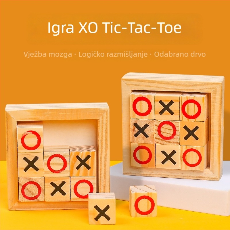 Trodimenzionalna drvena XO igra za dva igrača – puzzle i borba, blister pakiranje, materijal: topolova šperploča