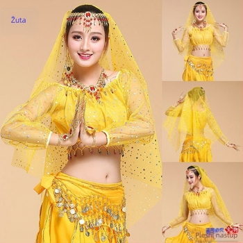 Etno plesno gornji dio s dugim rukavima za belly dance, šifon tkanina, 30% akrilnih vlakana, podstava od smjese kemijskih vlakana