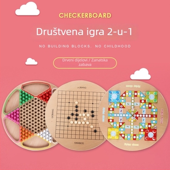 Drvena dvodijelna društvena igra: Gomoku i Flying Chess za djecu, kutija u boji, uzrast 4–14