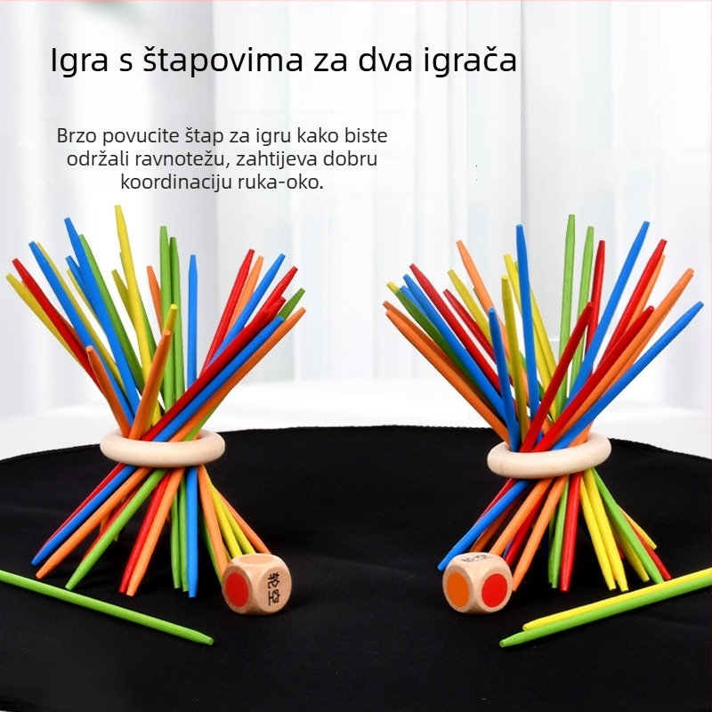 Drvene šarene štapiće za igru – stolna slagalica igra za djecu 4–6 godina, razvija koordinaciju ruku i oka te kognitivne sposobnosti, senzornu percepciju i interakciju roditelj-dijete