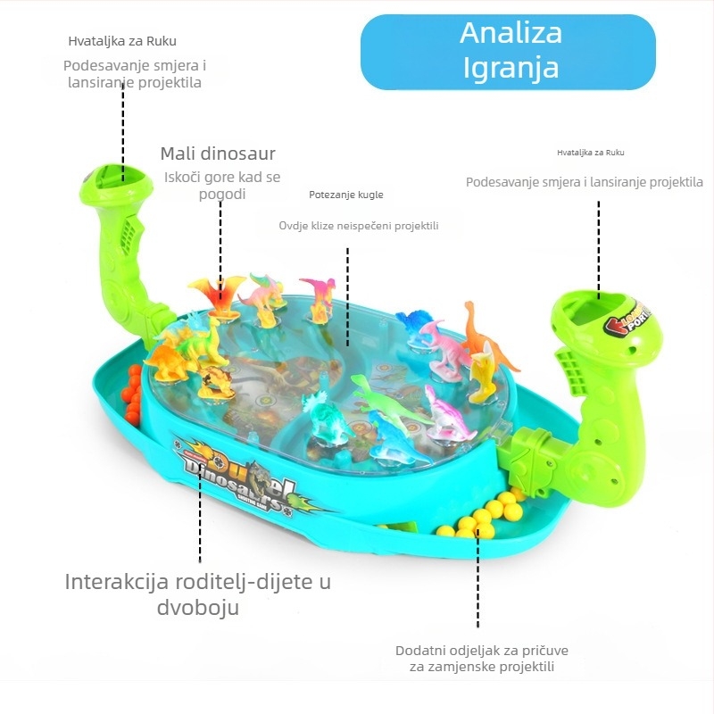 Tablična igra s kuglicama – dvostruka borba dinosauara, ABS materijal, za uzrast 4–14 godina, unutarnja uporaba