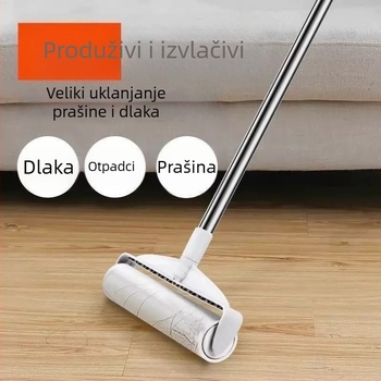 Plastični valjak za dlake s dugom drškom, za čišćenje kreveta i poda, uklanja dlake