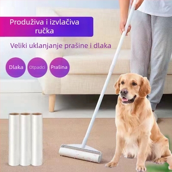 Plastični valjak za dlake s dugom drškom, za čišćenje kreveta i poda, uklanja dlake