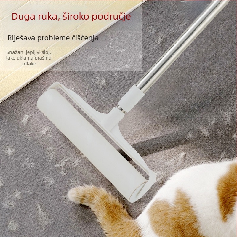 Plastični valjak za dlake s dugom drškom, za čišćenje kreveta i poda, uklanja dlake