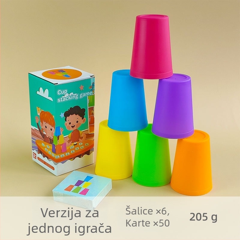 Plastične čaše za brzu slaganje za djecu — interaktivna igra roditelj-dijete koja razvija vid i koordinaciju ruka-oko; za uzrast 4–6 godina; u bojanoj kutiji