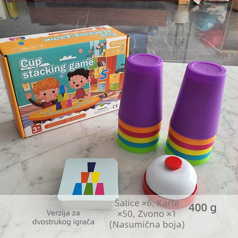 Plastične čaše za brzu slaganje za djecu — interaktivna igra roditelj-dijete koja razvija vid i koordinaciju ruka-oko; za uzrast 4–6 godina; u bojanoj kutiji