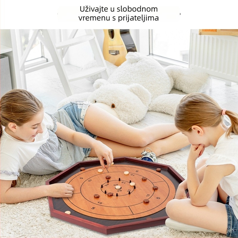 Drvena Crokinole i Backgammon društvena igra - borovo drvo, Cheng ang, 3C drvena igra do 14 godina, razvija logičko razmišljanje, šarena kutija