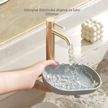 Zidni držač sapuna za kupaonicu, bez bušenja, dvostruki sloj, s odvodom i usisnom čašom, od plastike