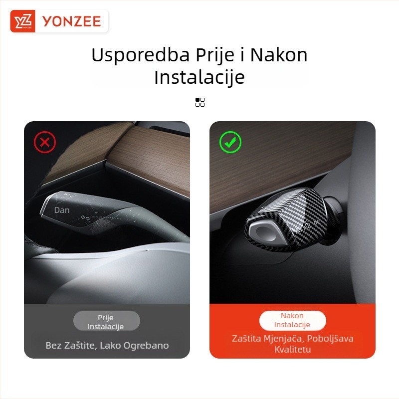 Poklopac ručice mjenjača Tesla Model 3 — ABS materijal, unutarnja ukrasna pločica, dekorativna naljepnica