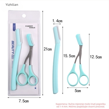 2-dijelni set za obrve: trimer za obrve s češljićem i škarice za obrve – ručni alat