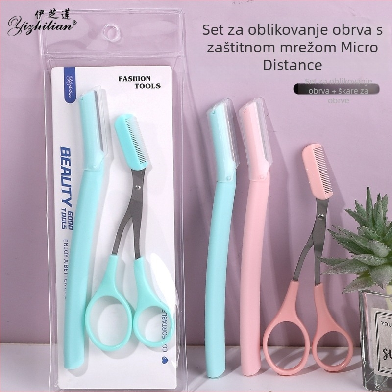 2-dijelni set za obrve: trimer za obrve s češljićem i škarice za obrve – ručni alat