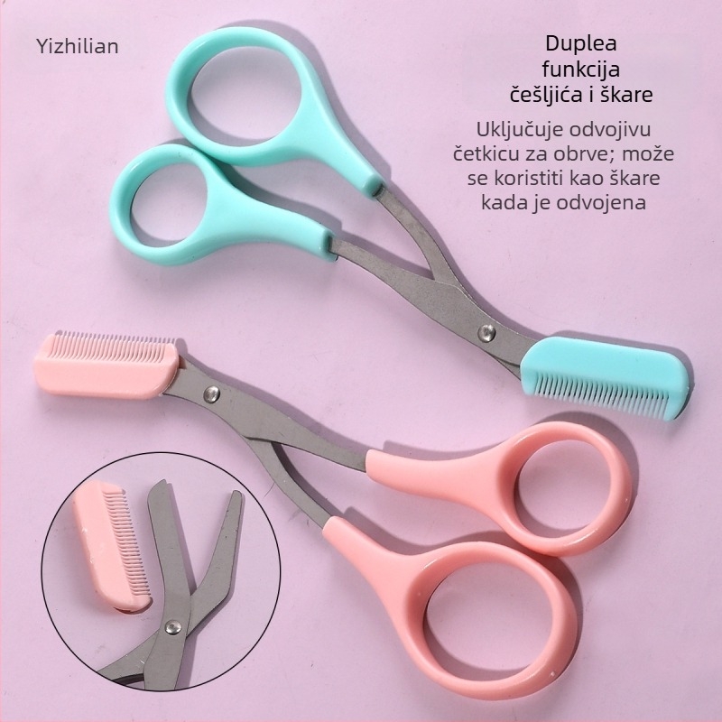 2-dijelni set za obrve: trimer za obrve s češljićem i škarice za obrve – ručni alat